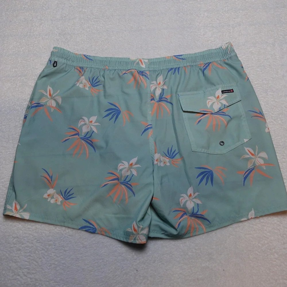 Quiksilver Swim Trunks Men 2XL Jade Grey Tropical Floral Board Shorts QSM15VL049